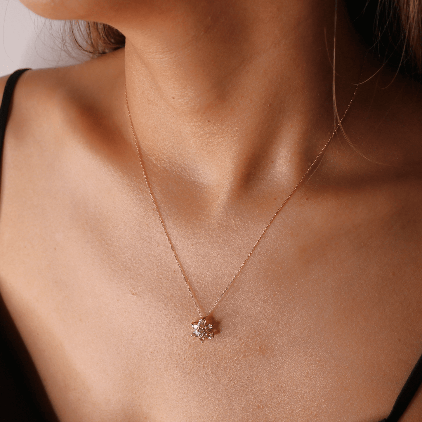 Necklace with a star-shaped pendant on a person's neck