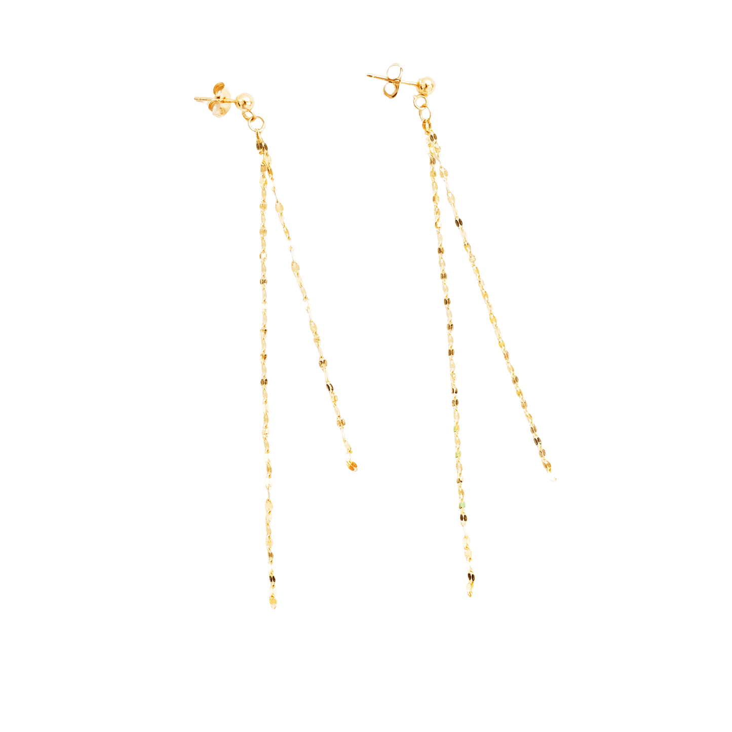 Gold chain earrings on a white background
