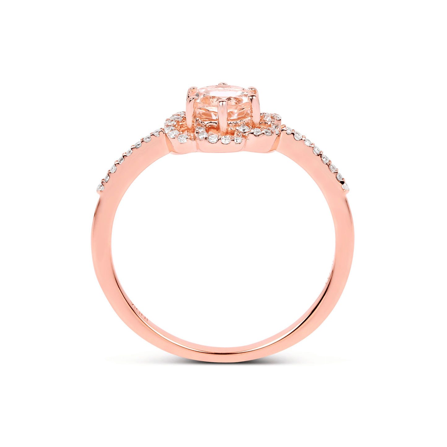 Rose gold ring with a diamond on a white background