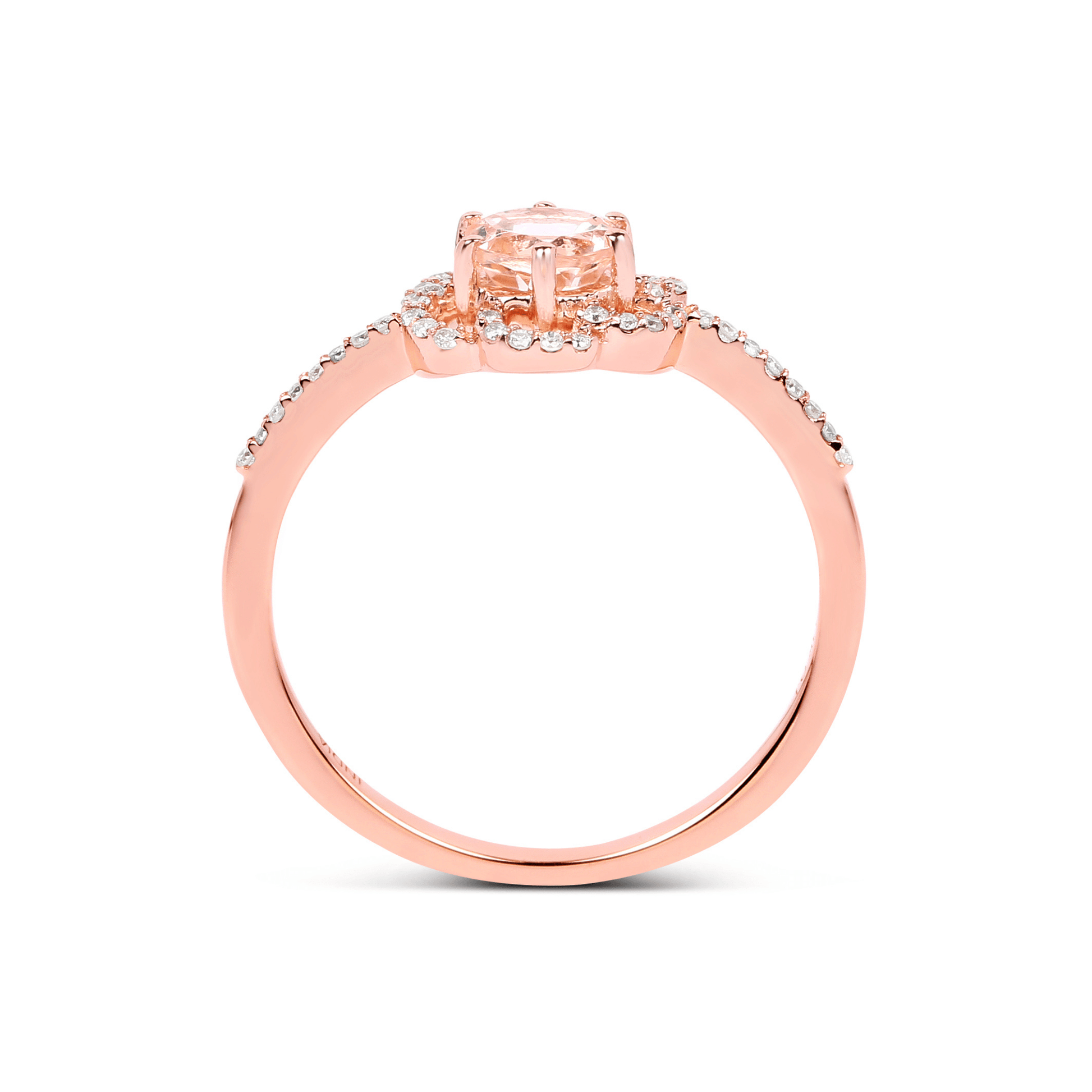 Rose gold ring with a diamond on a white background
