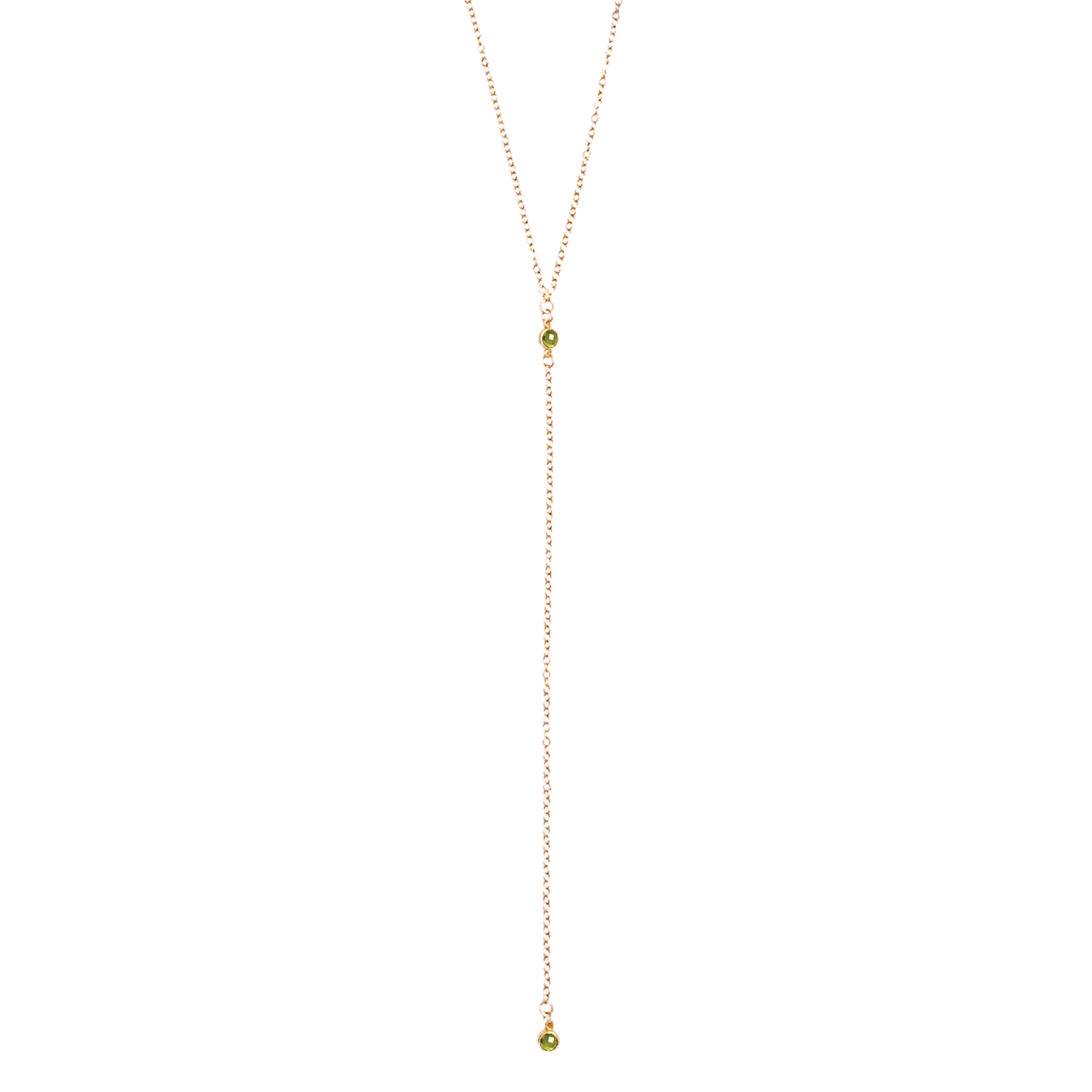 Long necklace with small beads on a white background