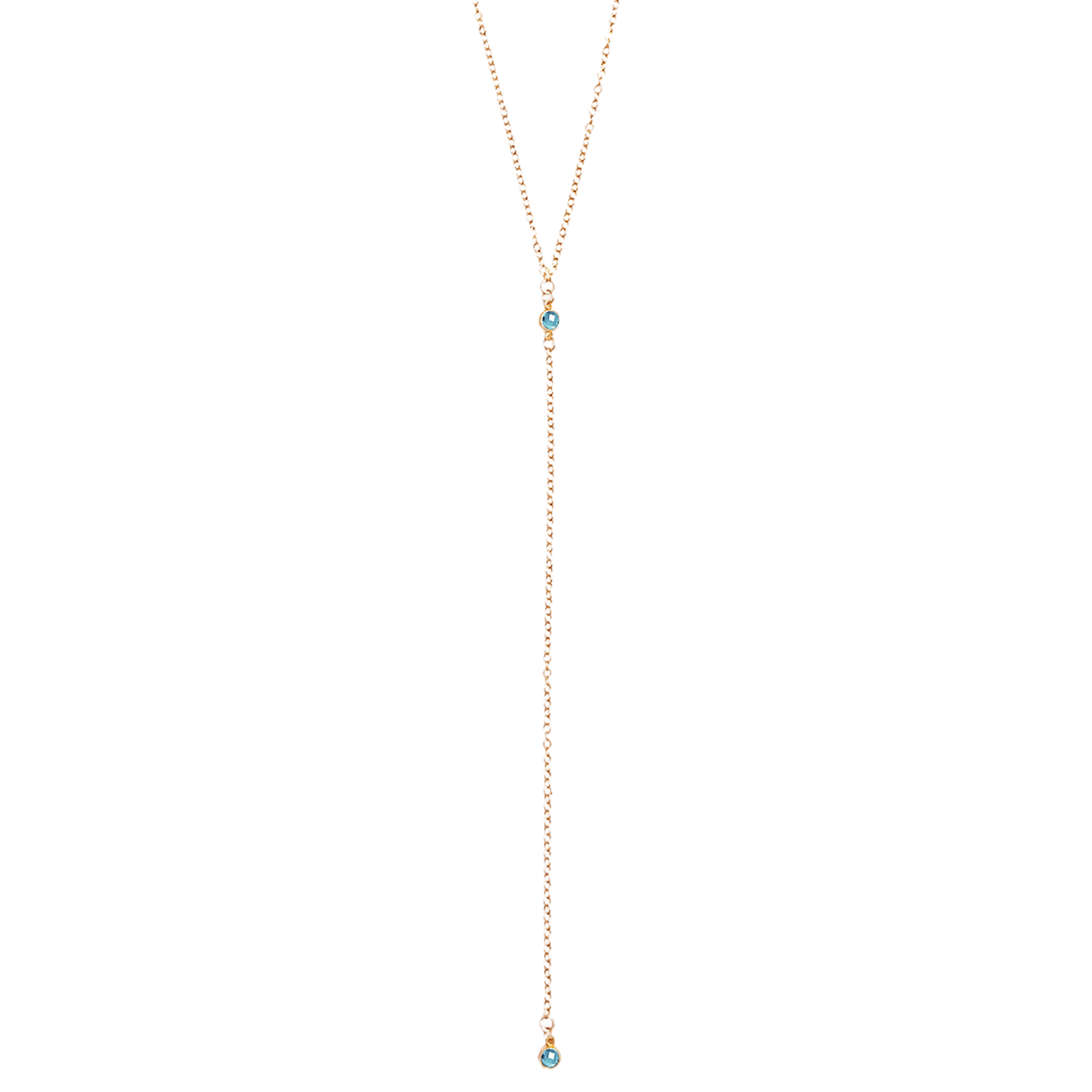 Long necklace with small beads on a white background