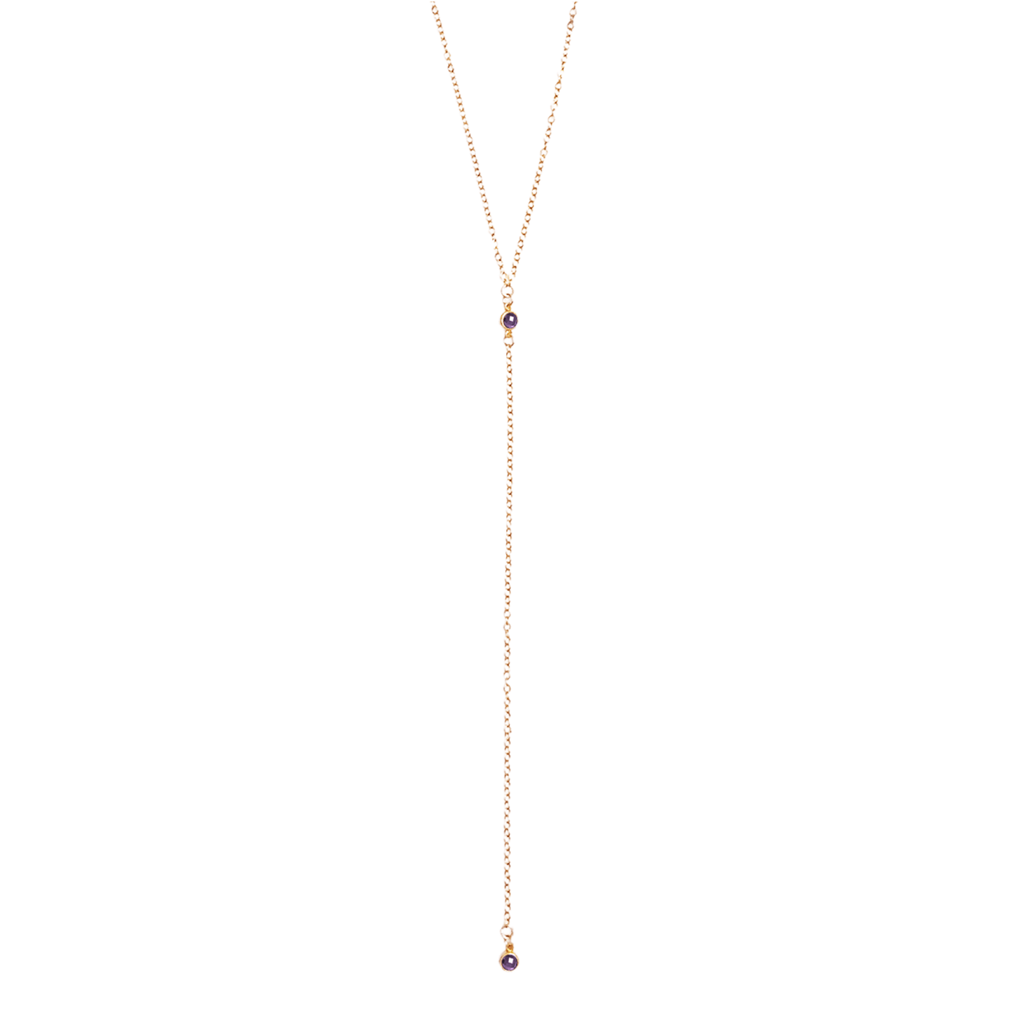 Gold necklace with small beads on a white background