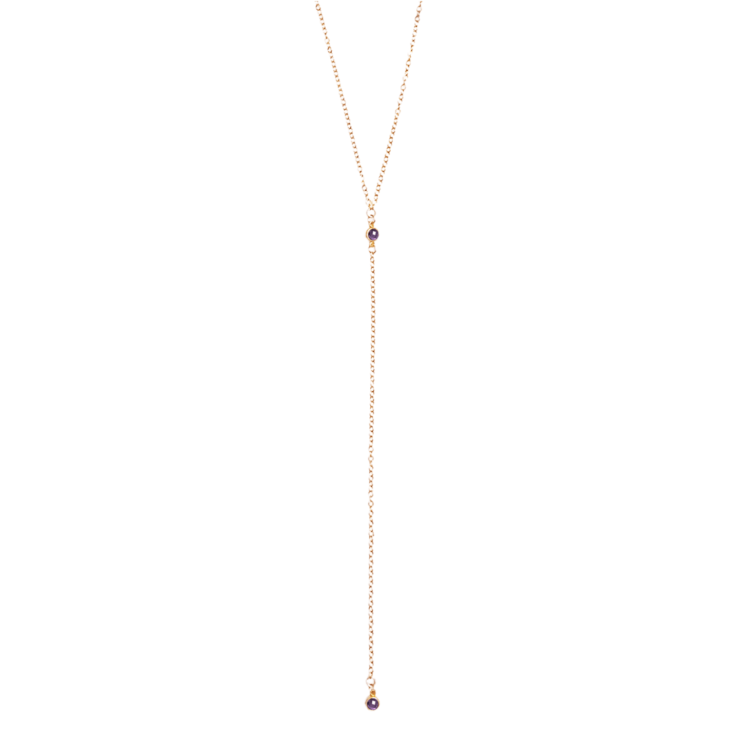 Gold necklace with small beads on a white background