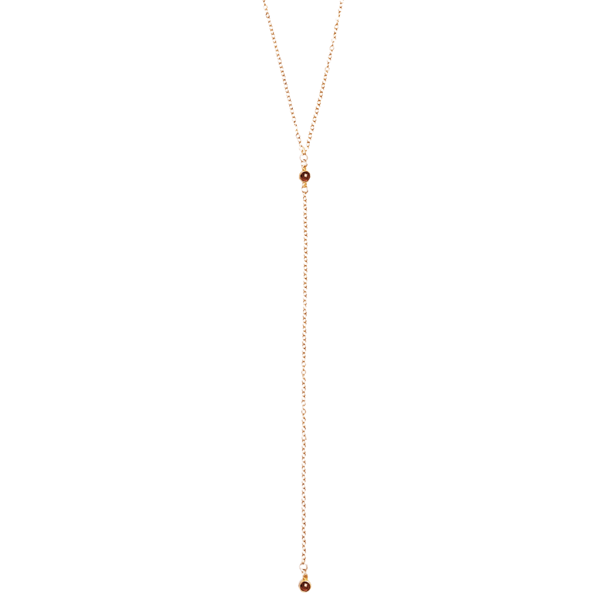 Long beaded necklace on a white background