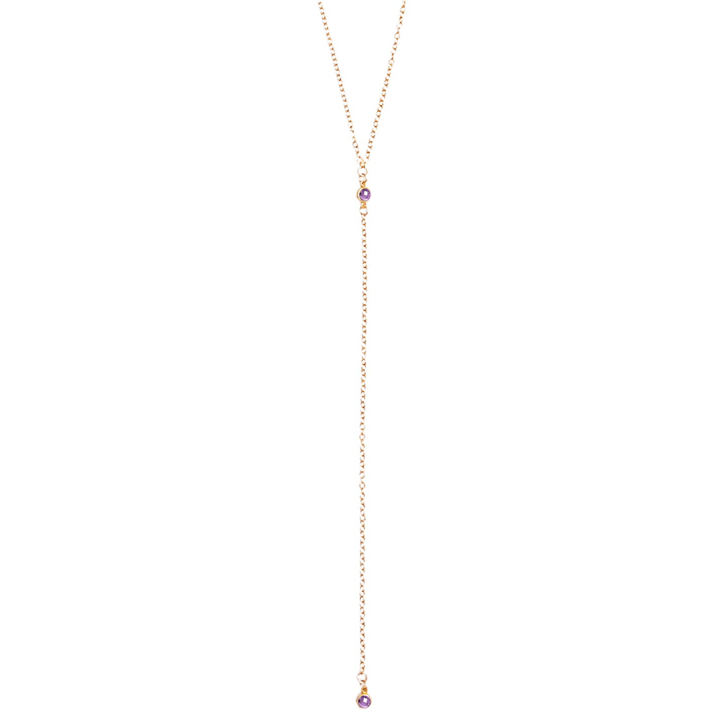 Long necklace with small beads on a white background