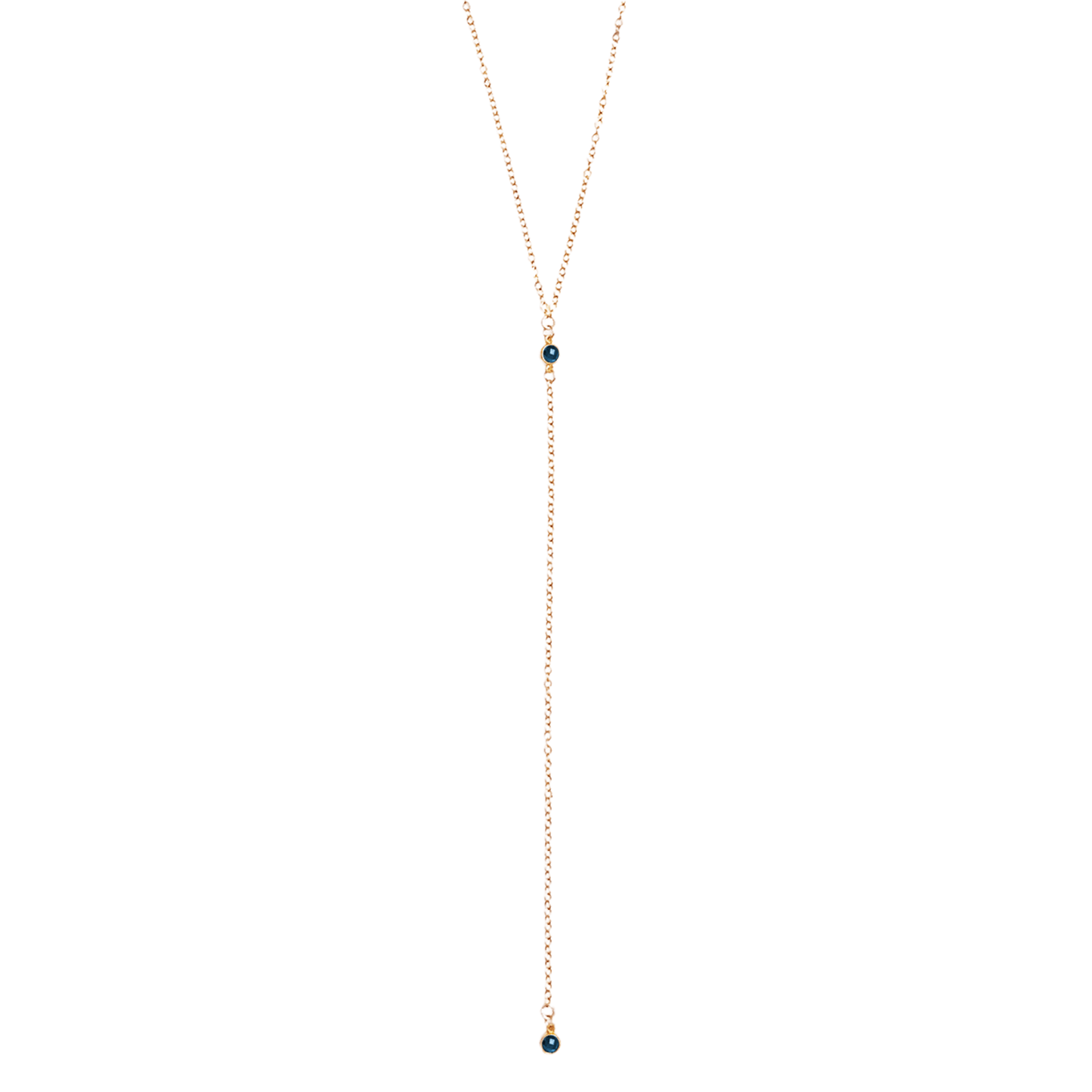 Long necklace with small beads on a white background