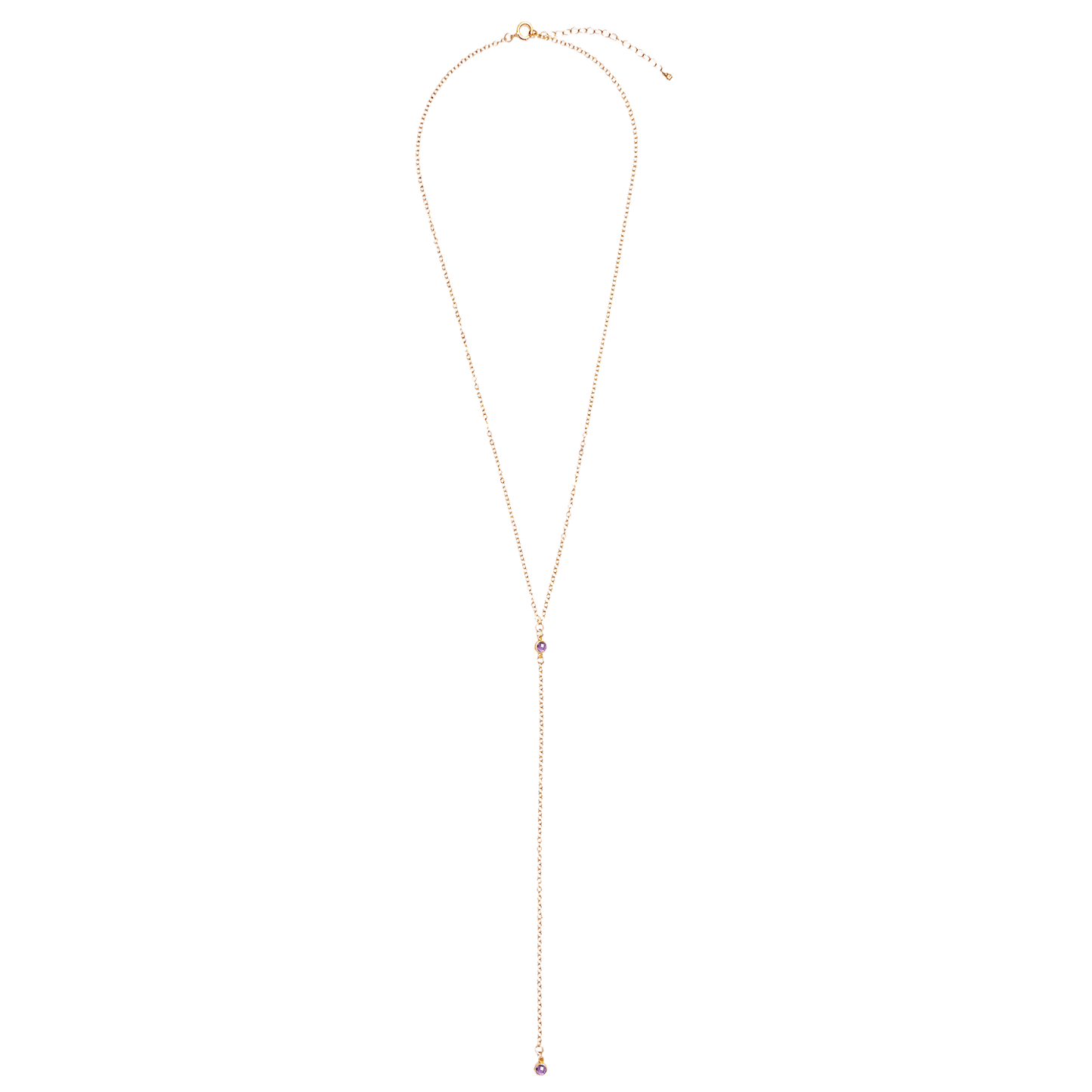 Long necklace with a delicate chain on a white background