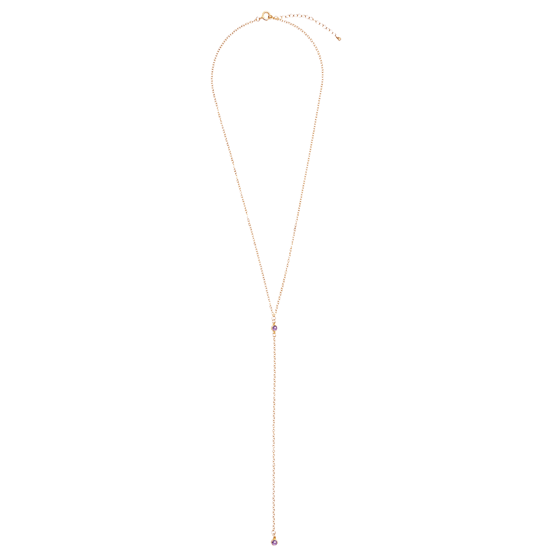 Long necklace with a delicate chain on a white background