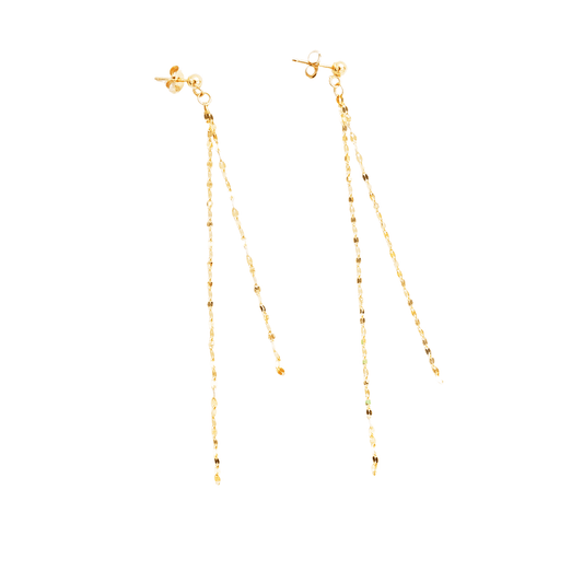 Gold chain earrings on a white background