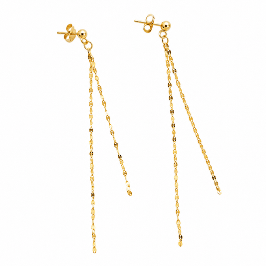 Gold chain earrings on a white background