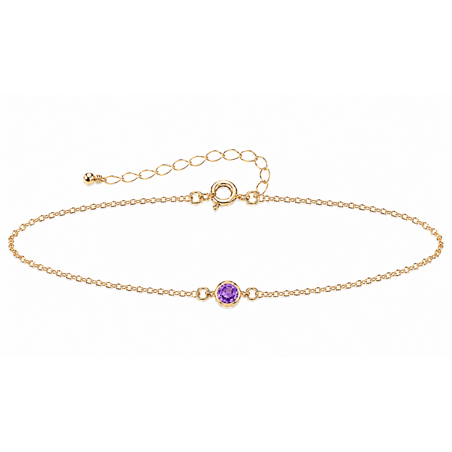 Gold bracelet with a small gemstone on a white background