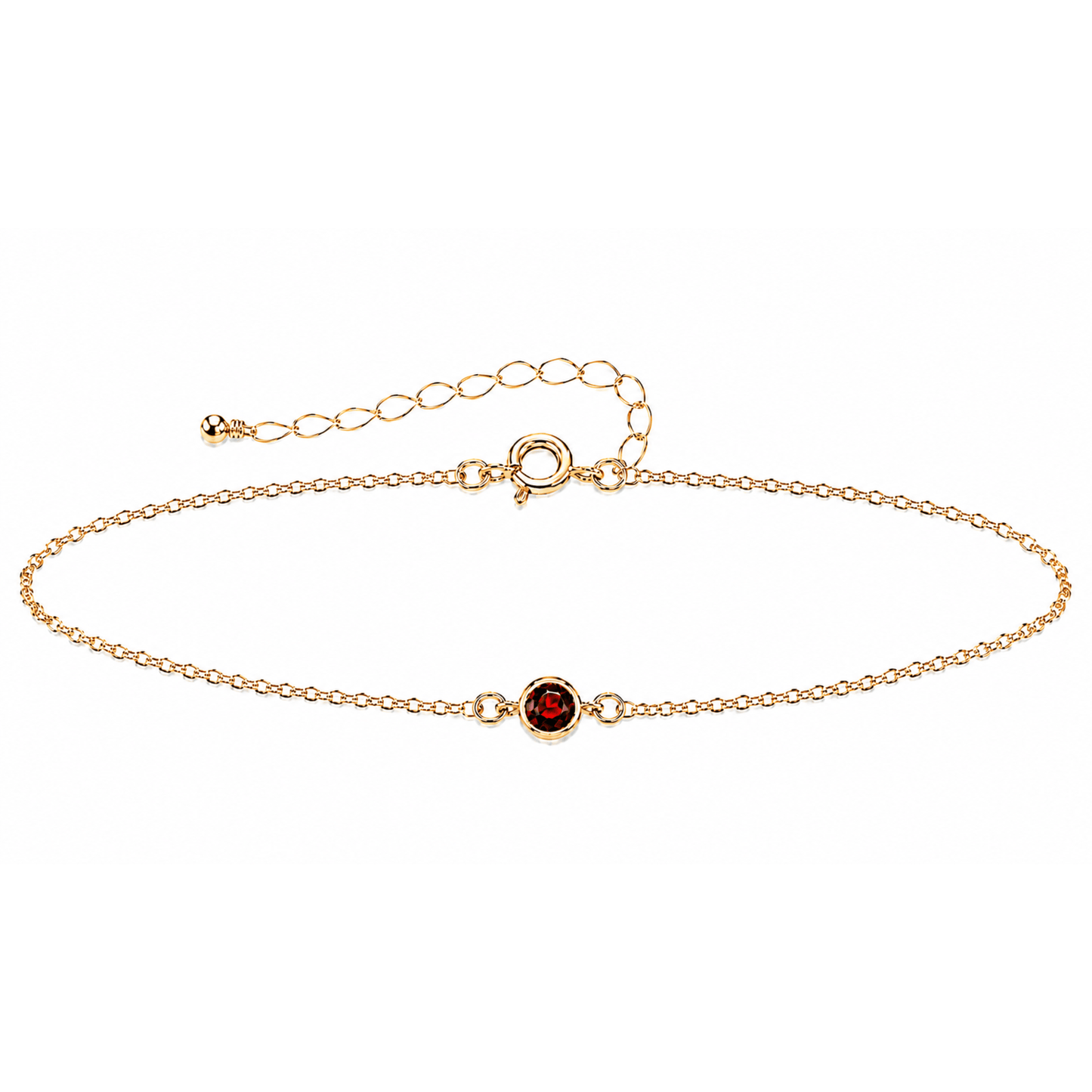 Gold bracelet with a small gemstone on a white background