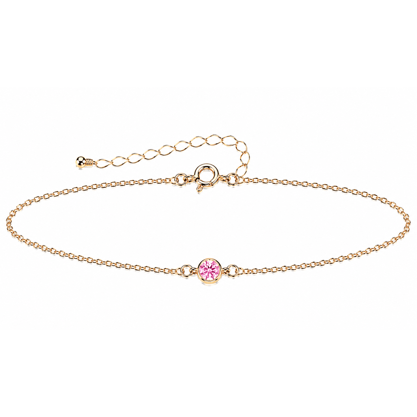 Gold bracelet with a small gemstone on a white background