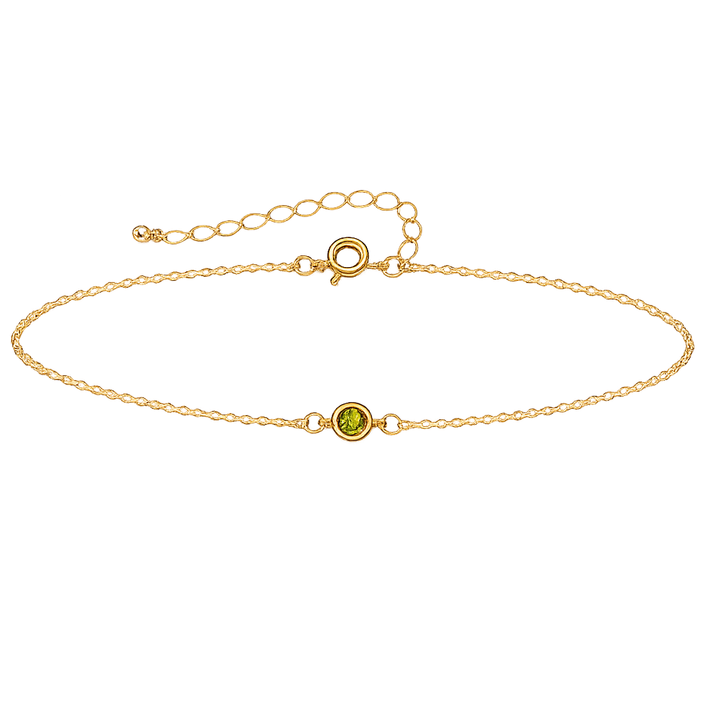 Gold bracelet with a small gemstone on a white background